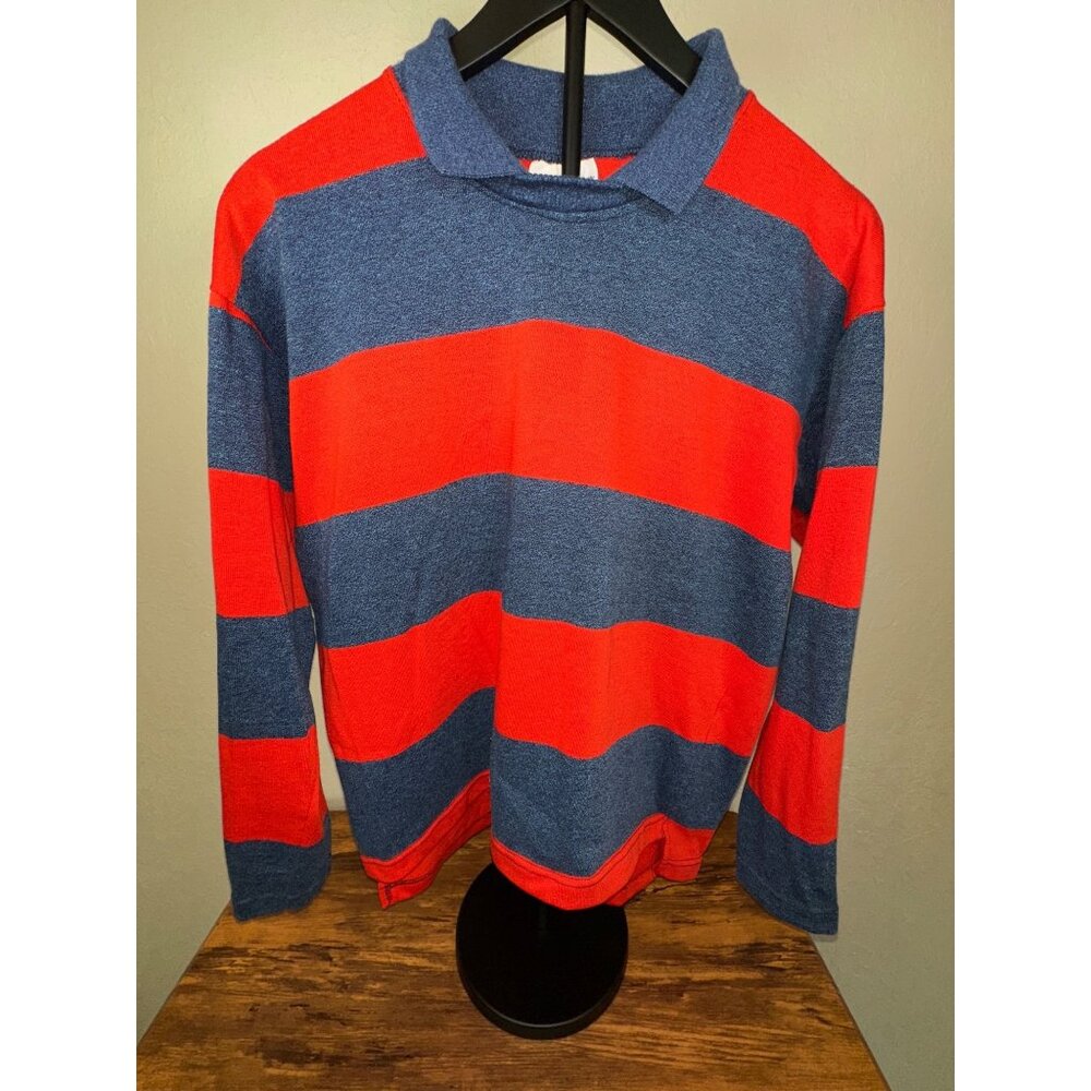 Vintage 1980s Newport Sportwear Red and Blue Stripe Rugby Shirt Medium